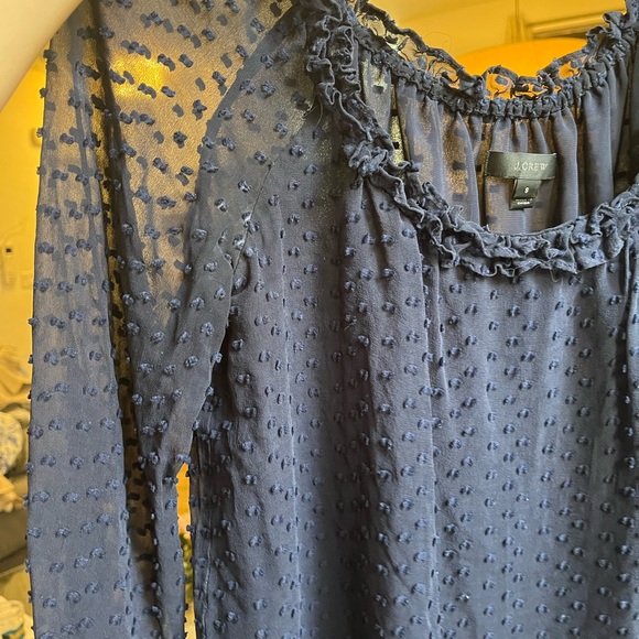 J. Crew Penny Dot Clip Ruffle Blouse in Navy Blue - Picture 4 of 6